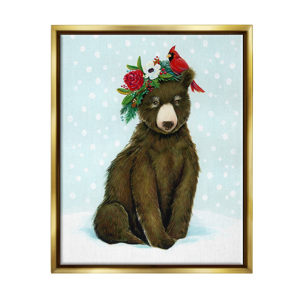 Stupell Industries Bear Seasonal Holly Snow Scene Framed Floater Canvas Wall Art